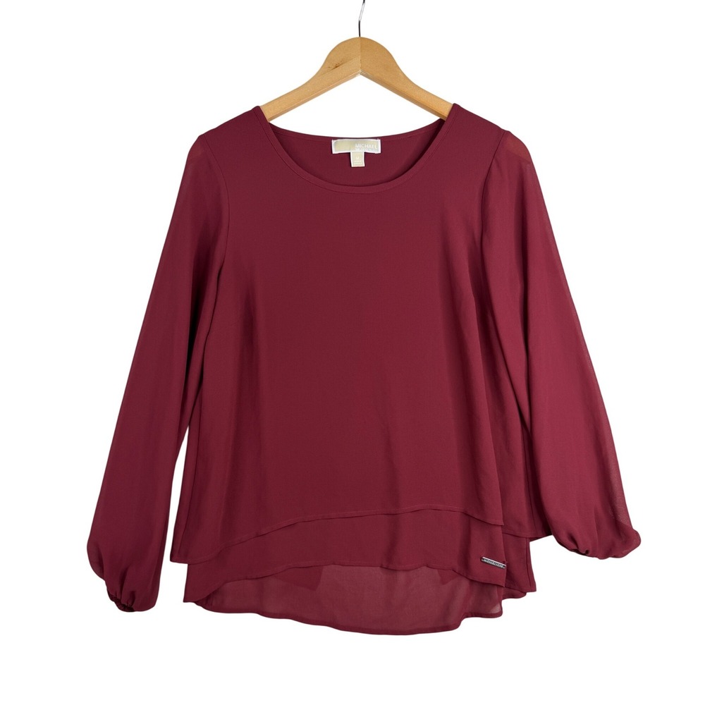 Michael Kors Scoop Neck Long‎ Sleeve Blouse size Medium Red